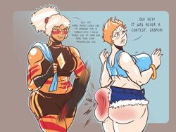 2girls ass ass_slap big_ass big_breasts cartoon_network femdom femsub gem_(species) jasper_(steven_universe) orange_hair orange_skin pearl_(steven_universe) shorts spanking steven_universe vogol white_skin rating:Questionable score:38 user:punkmaster