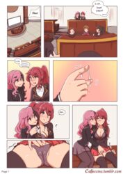 6+girls black_hair black_legwear black_panties blazer breasts caffeccino cameltoe classroom cleavage clothed comic curvy dialogue english_text female female_only female_with_female fingering fingering_partner large_breasts long_hair neo_(rwby) panties panties_aside pantyhose pink_hair ponytail pussy pussy_juice pyrrha_nikos red_hair rwby school_uniform skirt skirt_lift stealth stealth_sex text thighhighs two-tone_hair unbuttoned yuri rating:Explicit score:288 user:kikimaru024