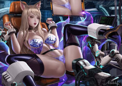 absurd_res ahri alexander_dinh alternate_costume animal_ears babydoll blonde_hair bondage bound breasts choker cleavage crystal earrings eyeshadow female fox_ears fox_tail high_heels idol jewelry k/da_ahri k/da_series large_breasts league_of_legends leg_up lipstick long_hair machine makeup mechanical_fixation negligee open_mouth orgasm_factory panties recording red_lipstick riot_games sex_machine signature spread_legs tail thighhighs yellow_eyes rating:Questionable score:161 user:alexander_dinh