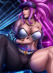 akali alternate_costume big_breasts breasts cleavage female female_only flowerxl k/da_akali k/da_series large_breasts league_of_legends lipstick looking_at_viewer pinup solo spread_legs strapless strapless_top strapless_topwear tubetop rating:Questionable score:49 user:justausername