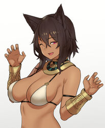 1girls animal_ears bare_shoulders bastet_(houtengeki) bikini bracelet breasts brown_hair cat_ears choker cleavage dark-skinned_female dark_skin egyptian female female_only houtengeki large_breasts midriff pink_eyes short_hair sideboob solo source_request wink rating:Questionable score:164 user:chooped