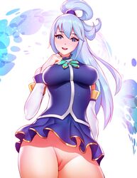 1girls absurdres aqua_(konosuba) blue_eyes blue_hair female female_only highres kono_subarashii_sekai_ni_shukufuku_wo! looking_at_viewer looking_down pinkladymage pussy solo viewed_from_below rating:Explicit score:177 user:justausername