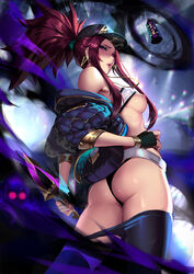 akali alternate_costume ass breasts brown_hair cap cianyo female k/da_akali k/da_series league_of_legends lipstick nipples ponytail solo standing thong rating:Explicit score:118 user:chooped