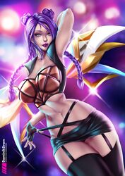 alternate_costume breasts female female_only k/da_kai'sa k/da_series kai'sa league_of_legends lipstick lord_dominik purple_hair purple_lipstick solo rating:Questionable score:71 user:Witplash009