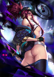 akali alternate_costume ass breasts brown_hair cap censored cianyo female female_only k/da_akali k/da_series league_of_legends lipstick nipples ponytail pussy solo standing rating:Explicit score:104 user:justausername