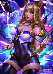 ahri alternate_costume blonde_hair breasts cleavage female female_only k/da_ahri k/da_series league_of_legends lipstick logan_cure looking_at_viewer solo thighhighs rating:Safe score:156 user:justausername