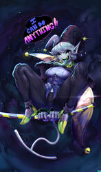 1girls 2018 breasts clothed clothing deltarune female female_only hat highres jevil_(deltarune) jlullaby long_tongue open_mouth penis_outline penis_under_clothes pointy_ears rule_63 sharp_teeth solo speech_bubble spreading teeth text tongue tongue_out undertale_(series) video_games rating:Safe score:299 user:Gunslinger_Bbc