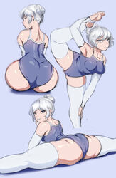 1girls 2d ass back bare_shoulders barefoot big_ass blue_eyes breasts clothed curvy feet female female_only flexible footwear gloves grin half-closed_eyes handwear holding huge_ass human jlullaby leg_grab leg_up leotard light-skinned_female light_skin looking_at_viewer one-piece_swimsuit pale-skinned_female pale_skin ponytail purple_background rwby sideboob simple_background sitting smile socks soles solid_color_background solo splits spread_legs spreading stirrup_legwear stirrup_socks stirrup_thighhighs swimsuit teasing teeth thick_thighs thigh_socks thighhighs toeless_legwear toes weiss_schnee white_hair white_socks white_thighhighs rating:Questionable score:2139 user:chooped