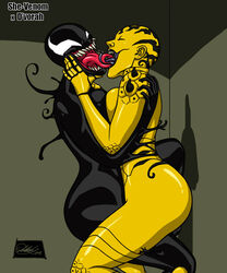 2d 2girls ass black_lips blank_eyes crossover d'vorah extreme_french_kiss female female_only french_kiss human humanoid humanoid_on_humanoid interspecies interspecies_yuri kaywest kissing marvel mortal_kombat mortal_kombat_x open_mouth sharp_teeth she-venom spider-man_(series) symbiote symmetrical_docking teeth tongue tongue_out venom_(marvel) yellow-skinned_female yellow_skin yuri rating:Explicit score:181 user:AG-THREEYO