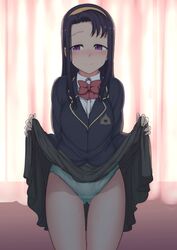 1girls aiue_oka blush closed_mouth curtains indoors long_hair looking_away panties presenting saimin_seishidou sakagami_akeno school_uniform skirt_lift rating:Questionable score:65 user:Raiya95