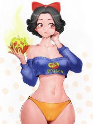 1girls apple black_hair bow brown_eyes cameltoe disney disney_princess female female_only fumio_(rsqkr) hairband holding_apple hourglass_figure nipple_bulge off_shoulder panties poison_apple princess red_bow royalty short_hair snow_white_(disney) snow_white_and_the_seven_dwarfs solo solo_female tagme teenager rating:Explicit score:327 user:TwitterZwitter