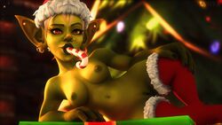 1girls 3d candy_cane christmas female female_only goblin goblin_female lynya object_in_mouth pointy_ears shortstack solo video_games warcraft winter_veil world_of_warcraft rating:Explicit score:67 user:lynya