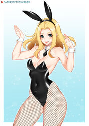 blonde_hair breasts bunny_ears bunny_girl bunnysuit cameltoe cleavage detached_collar female female_only league_of_legends looking_at_viewer luxanna_crownguard solo tofuubear rating:Safe score:100 user:justausername