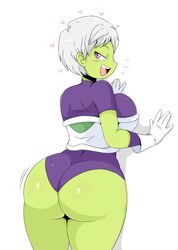 1girls alien_girl ass battle_armor bent_over big_ass breasts cheelai clothing dat_ass dragon_ball dragon_ball_super female female_only gloves green_skin grin hair heart huge_ass huge_breasts humanoid jinu large_ass naughty_face open_mouth seductive short_hair simple_background solo thick_thighs white_background white_hair rating:Questionable score:308 user:EdgySexy