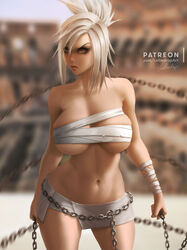 big_breasts breasts chains cleavage female female_only large_breasts league_of_legends lolliedrop looking_at_viewer riven solo rating:Questionable score:157 user:justausername