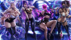 4girls absurd_res ahri akali alternate_breast_size alternate_costume big_breasts breasts cleavage evelynn female female_only fox_ears high_heels hourglass_figure huge_breasts k/da_ahri k/da_akali k/da_evelynn k/da_kai'sa k/da_series kai'sa large_breasts league_of_legends looking_at_viewer looking_over_eyewear looking_over_glasses panties pink-tinted_eyewear pinup sakimichan strapless strapless_leotard sunglasses thick_thighs thighhighs tinted_eyewear wallpaper rating:Safe score:376 user:Feyfolken