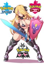 1girls alternate_breast_size alternate_outfit anime_style armor bikini blonde blonde_female blonde_hair blonde_hair_female bra breasts champion cintia_(pokémon) cleavage clothed copyright_logo cynthia_(pokemon) eye_contact female grey grey_eyes hair_over_one_eye half-closed_eyes human konno_tohiro logo looking_at_viewer nintendo panties pokémon pokemon pokemon_champion pokemon_dppt pokemon_ss shield sword text thick thick_thighs thigh_gap thighhighs thighs underboob wide wide_hips rating:Questionable score:180 user:Adam666