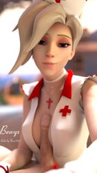 1boy 1girls 3d animated bewyx big_penis blender blizzard_entertainment blonde blue_eyes breasts circumcised cleavage clothed eyeshadow hand_on_stomach looking_at_viewer loop makeup mercy nexus763 nude_male nurse nurse_cap outercourse overwatch paizuri penis pov selfie smile sound tagme video white_skin rating:Explicit score:270 user:bewyx