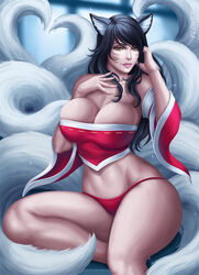 ahri big_breasts breasts cleavage female female_only flowerxl large_breasts league_of_legends looking_at_viewer panties solo rating:Questionable score:83 user:justausername