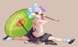 +_+ 1girls ass back backboob bare_shoulders big_breasts breasts cleavage female female_only inkling japanese_clothes jtveemo kimono kimono_down large_breasts looking_at_viewer looking_back marie_(splatoon) nintendo no_bra no_panties parasol solo splatoon splits spread_legs squid_sisters symbol-shaped_pupils topless umbrella unusual_pupils yellow_eyes yellow_iris rating:Questionable score:244 user:justausername