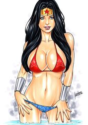 1girls 2018 amazon belly_button big_breasts big_breasts bikini black_hair blue_bikini_bottom blue_eyes blue_panties bra bracers breasts busty cleavage curvaceous curvy dated dc dc_comics diana_prince ed_benes_studio eyeshadow female female_only goddess hand_in_panties hands_in_panties justice_league large_breasts leonardo_frizzi long_hair makeup mascara midriff navel panties pinup red_bikini_top red_bra signature solo standing standing_in_water stomach superheroine themysciran thighs tiara voluptuous water wonder_woman wonder_woman_(series) rating:Questionable score:56 user:JackieEstacadoThrowaway