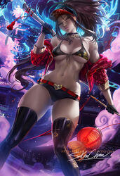 abs akali alternate_costume breasts cleavage female female_only hat k/da_akali k/da_series league_of_legends looking_at_viewer sakimichan solo rating:Questionable score:94 user:justausername