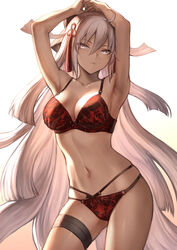 bra breasts fate/grand_order fate_(series) floral_print koha-ace lingerie long_hair mashu_003 okita_souji_(alter)_(fate) panties picot_trim picot_trim_bra picot_trim_panties pink_eyes red_bra red_lingerie red_panties seductive_look solo_focus underwear white_hair rating:Questionable score:135 user:Quarks