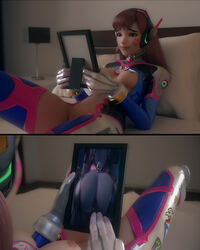 3d admiring ass breasts brown_eyes brown_hair butt d.va duo female female_only meme overwatch partially_clothed picture_frame vgerotica widowmaker yuri rating:Explicit score:85 user:darkmaster