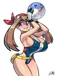 bag bandana belt big_breasts breasts cleavage fanny_pack female female_only gerph gloves human human_only large_breasts looking_at_viewer may_(pokemon) nintendo one-piece_swimsuit pokemon solo swimsuit rating:Questionable score:210 user:justausername