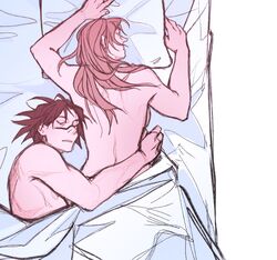 1boy 1girls adorable after_sex arinavah choso_kamo cute female jujutsu_kaisen male male/female morning_after nude on_stomach romantic_couple shirtless sleeping straight topless wholesome yuki_tsukumo rating:Questionable score:59 user:Anonymous647