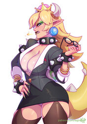 1girls big_breasts bimbo blonde_hair blue_eyes bowsette breasts business_suit cleavage dark_lipstick dress elf_ears eyeshadow female female_only fire_breath garter_straps glasses green_eyeshadow hourglass_figure kajinman large_breasts light-skinned_female light_skin lips lipstick looking_at_viewer makeup mario_(series) miniskirt monster_girl nail_polish nails new_super_mario_bros._u_deluxe nintendo no_bra office_lady open_clothes panties pointy_ears rule_63 skirt solo spiked_armlet spiked_bracelet spiked_collar spiked_shell spiked_tail super_crown tail text thick_thighs thighhighs upskirt url voluptuous watermark wide_hips rating:Questionable score:246 user:justausername