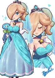 1girls blonde_hair blue_eyes breasts bridal_gown bridal_veil female female_only ice_flower mario_(series) nintendo princess_peach_(cosplay) princess_rosalina solo super_mario_galaxy super_mario_odyssey wedding_peach_(super_mario_odyssey)_(cosplay) yamino_ekakinin rating:Safe score:72 user:Mudlover