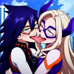 2girls ai_generated artist_request blush blushing female female_only french_kiss midnight_(my_hero_academia) mount_lady my_hero_academia pleasure_face powerhouserift tongue_kiss yuri rating:Explicit score:118 user:Keflafan1