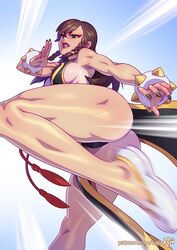 alternate_costume alternate_hairstyle ass big_ass bracelet breasts brown_hair capcom chun-li clothing curvy female female_only hair kajinman long_hair makeup mature_female milf no_bra sideboob solo street_fighter thick_thighs thighs video_games rating:Questionable score:133 user:EdgySexy