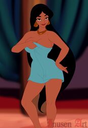 1girls aladdin arabian black_hair breasts brown_eyes cleavage dark-skinned_female dark_skin disney disney_princess earrings eyeshadow female female_only half-closed_eyes hips human inusen large_breasts lipstick long_hair looking_at_viewer makeup naked_towel necklace piercing princess_jasmine solo source_request text towel very_long_hair voluptuous watermark rating:Explicit score:182 user:sadismember