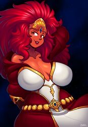 arm_behind_head background blazbaros breasts chaos_space_marine cleavage cleavage_cutout crown dress exposed_shoulders female female_only female_space_marine gauntlet gold_trim hand_behind_back huge_breasts jewelry magnus_the_red primarch red_clothing red_eyes red_hair red_lips red_skin rule_63 sitting solo solo_female stars third_eye thousand_sons warhammer_(franchise) warhammer_40k wide_hips wild_hair rating:Questionable score:51 user:Tyderius