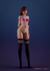 1girls 3d artist_name autodesk_maya bare_arms blender bottomless bottomless_female bra breasts brown_eyes brown_hair cleavage d.va facial_markings female female_only hair_down looking_at_viewer navel no_shoes overwatch pink_bra pussy shaved_pussy solo standing striped_legwear thigh_socks thighhighs vgerotica rating:Explicit score:65 user:justausername