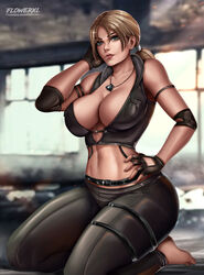 1girls 2d big_breasts breasts cleavage female female_only flowerxl large_breasts looking_at_viewer mortal_kombat pinup sitting_on_soles solo sonya_blade rating:Questionable score:205 user:justausername