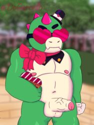  big_penis brawl_stars buzz_(brawl_stars) candy chocolate cute dinosaur dogarcello gay heart_glasses love male male_only muscular_male romantic  rating:explicit score: user:richhhh