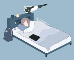  artist_name atamonica backpack bag bed blanket closed_eyes dated english_commentary female grey_hair highres long_hair long_sleeves lying mim-23_hawk missile on_side original parted_lips pillow sleeping solo  rating:questionable score: user:bot