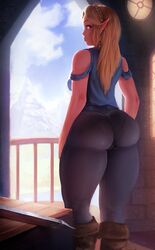 1girls 2019 ass background blonde blonde_hair blue_eyes boots breath_of_the_wild bubble_butt fantasy female female_only hylian large_ass long_hair looking_back maarthul medium_breasts mountain nintendo pantylines pointy_ears princess_zelda solo solo_female the_legend_of_zelda the_legend_of_zelda:_breath_of_the_wild thick_thighs thighs zelda_(breath_of_the_wild) rating:Questionable score:409 user:punkmaster