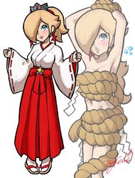 blonde_hair bondage breasts female female_only hair_over_one_eye kimono mario_(series) miko nintendo princess_rosalina solo super_mario_3d_world tagme yamino_ekakinin yukata rating:Questionable score:41 user:Mudlover