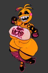 1girls 2024 animatronic arm_warmers ass bare_midriff belly big_ass big_belly big_breasts black_eyeshadow breasts cel_shading clothed clothed_female clothing cryptiacurves curvaceous curvy curvy_figure english_text female female_focus fishnets five_nights_at_freddy's five_nights_at_freddy's_2 half-closed_eyes high_heels huge_ass huge_breasts large_ass large_breasts leg_warmers looking_at_viewer sharp_teeth solo solo_focus text thick_thighs toy_chica_(cyanu) toy_chica_(fnaf) wide_hips rating:Explicit score:185 user:SultryScribz