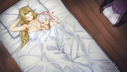 3girls :3 absurdres bed breast_pillow breasts brown_hair caught caught_in_the_act cuckquean cuddling elf fern_(sousou_no_frieren) frieren from_above grey_hair headpat heart highres imminent_pouting large_breasts long_hair methode_(sousou_no_frieren) multiple_girls nude pointy_ears purple_hair qingmingtongzi sousou_no_frieren under_covers very_long_hair you_gonna_get_pouted yuri rating:Explicit score:258 user:Foreverpain