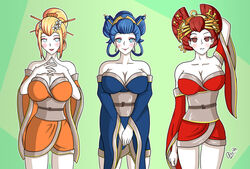 3girls @_@ alerith alternate_costume alternate_hairstyle bare_shoulders big_breasts blonde_hair blue_eyes blue_hair blush brainwashing breasts cleavage crossover erza_scarlet fairy_tail female female_only femsub fire_emblem fire_emblem_awakening geisha geisha_hair geishafication happy_trance hypnosis japanese_clothes kimono large_breasts lucina_(fire_emblem) makeup metroid mind_control multiple_girls multiple_subs nintendo oiran post_transformation red_eyes red_hair samus_aran shimada_hairstyle shoulders smile spiral_eyes white_skin rating:Questionable score:18 user:IzanagiTru