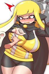 1girls agent_3_(splatoon) breast_grab breasts clothing disembodied_hand embarrassed female groping huge_breasts inkling inkling_girl nintendo nobunagapero peronattu splatoon rating:Explicit score:91 user:Agentdon0911