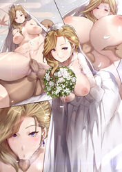 :>= agovitch areolae azur_lane blonde_hair blue_eyes bouquet breasts breasts_apart breasts_out bridal_veil bride censored closed_mouth dress earrings female flower groin highres hood_(azur_lane) husband_and_wife jewelry large_breasts leaning_forward legs long_hair looking_at_viewer married married_couple mosaic_censoring multiple_views nipples paizuri penis pussy sex smile spread_legs thighs vaginal_penetration veil wedding_dress rating:Explicit score:236 user:bot