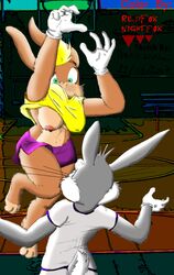 anthro asthexiancal basketball_court breasts bugs_bunny clothes female fur furry furry_breasts furry_ears gloves grey_fur jumping lola_bunny long_ears looney_tunes male mammal open_eyes rabbit raised_arms shirt smooth_fur space_jam standing tagme white_fur rating:Explicit score:11 user:bot