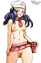 1girls 2018 abs areolae artist_name belly blue_eyes blue_hair breasts clothes dated dawn_(pokemon) female female_only hair hat human long_hair looking_away minacream mostly_nude navel nintendo nipples no_panties pokemon pokemon_dppt pussy sketch skirt solo standing text topless video_game watermark white_background rating:Explicit score:135 user:EdgySexy