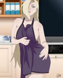 1girls agung911 alternate_breast_size apron bare_shoulders big_breasts blonde_hair blue_eyes breasts cleavage eyelashes female female_only hair_over_one_eye huge_breasts human ino_yamanaka lipstick long_hair looking_at_viewer naked_apron naruto naruto:_the_last pink_lipstick sideboob solo standing text watermark wide_hips rating:Questionable score:264 user:TheRedMaverick